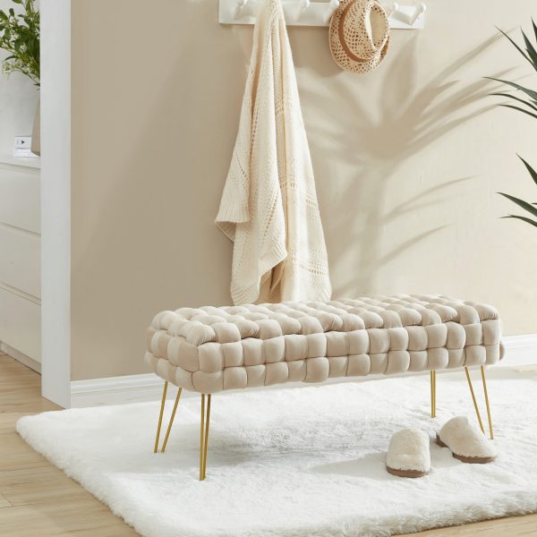 Mirage Velvet Woven Bench Ottoman - Image 3