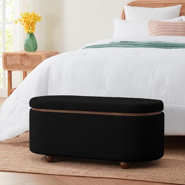 Boucle Teddy Storage Bench Ottoman with Removeable Lid - Black - Image 3