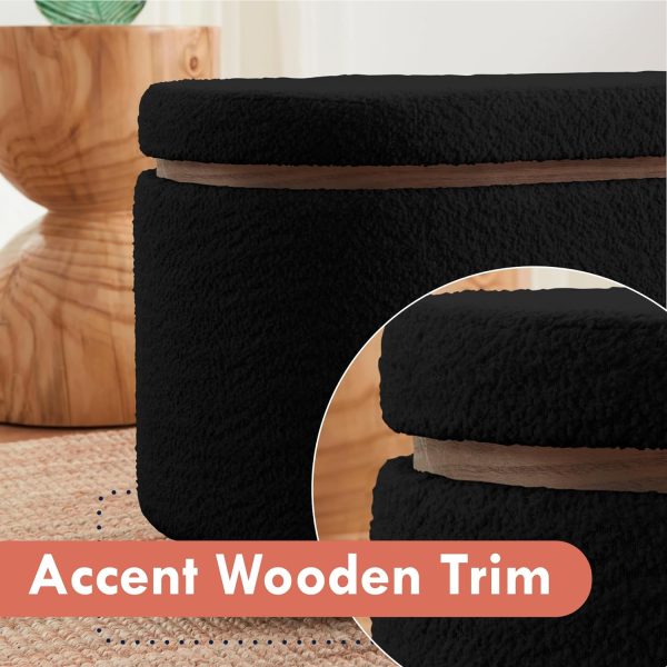 Boucle Teddy Storage Bench Ottoman with Removeable Lid - Black - Image 7