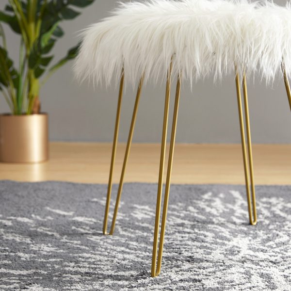 Faux Fur Round Ottoman - White - Image 3