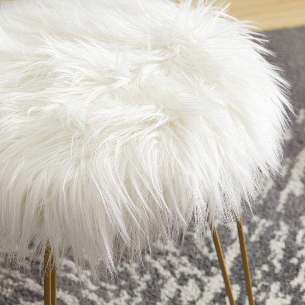 Faux Fur Round Ottoman - White - Image 4