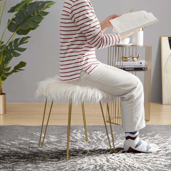 Faux Fur Round Ottoman - White - Image 2
