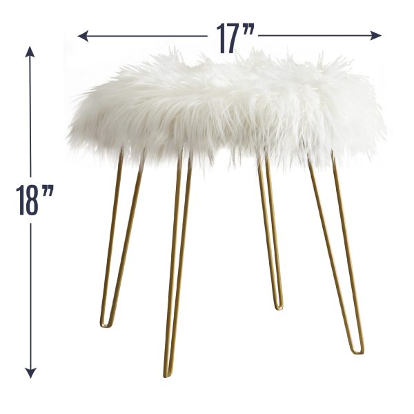 Faux Fur Round Ottoman - White - Image 5