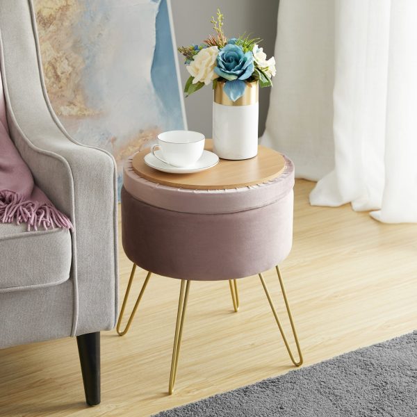 Round Velvet Storage Ottoman - Blush - Image 2