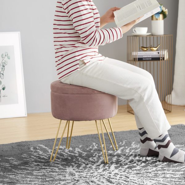 Round Velvet Storage Ottoman - Blush - Image 5