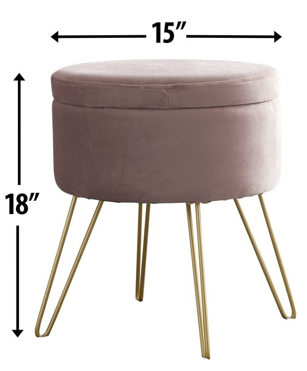 Round Velvet Storage Ottoman - Blush - Image 6