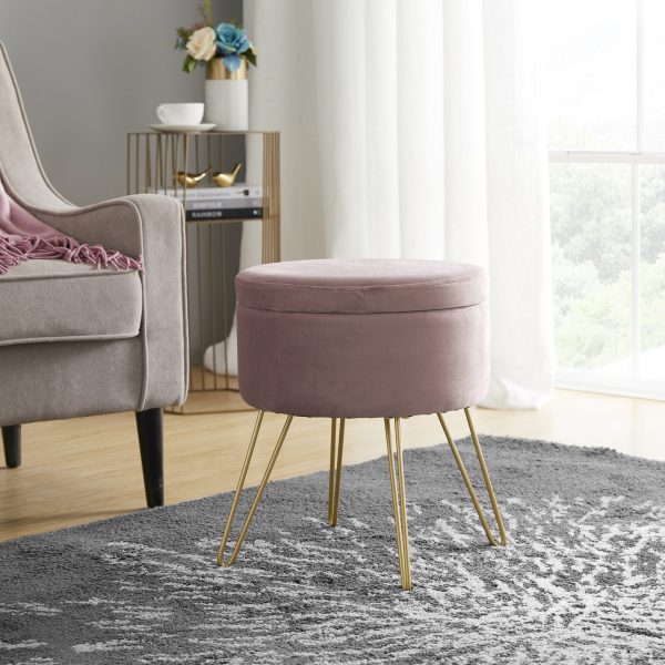 Round Velvet Storage Ottoman - Blush
