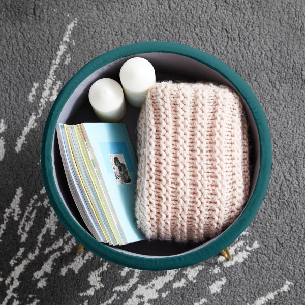 Round Velvet Storage Ottoman - Teal - Image 3