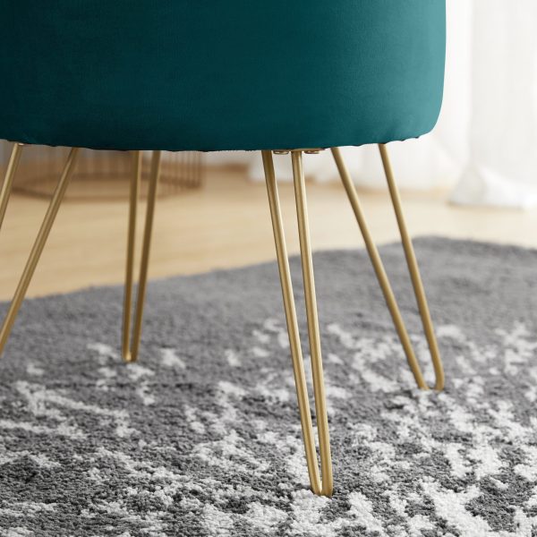 Round Velvet Storage Ottoman - Teal - Image 4