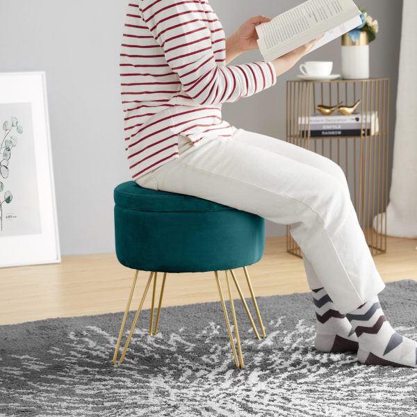 Round Velvet Storage Ottoman - Teal - Image 5