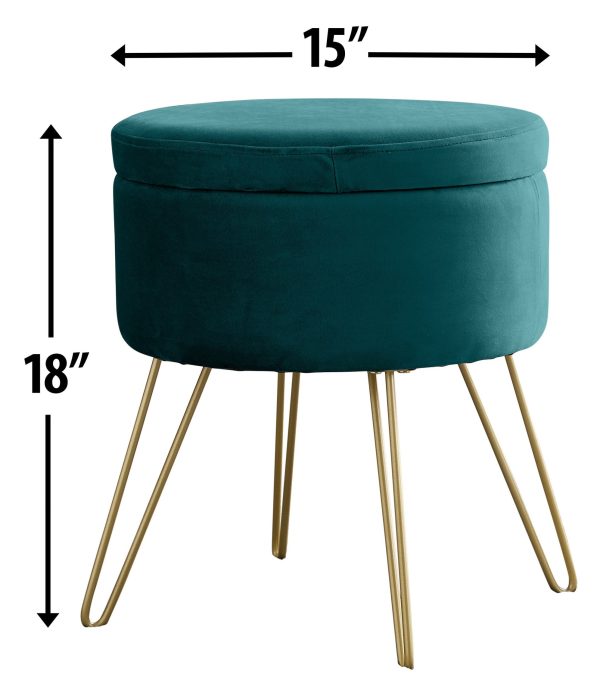 Round Velvet Storage Ottoman - Teal - Image 6