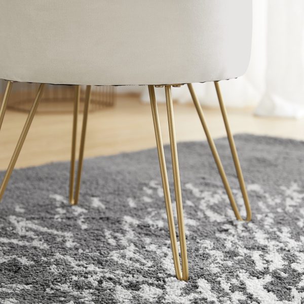 Round Velvet Storage Ottoman - Cream - Image 4