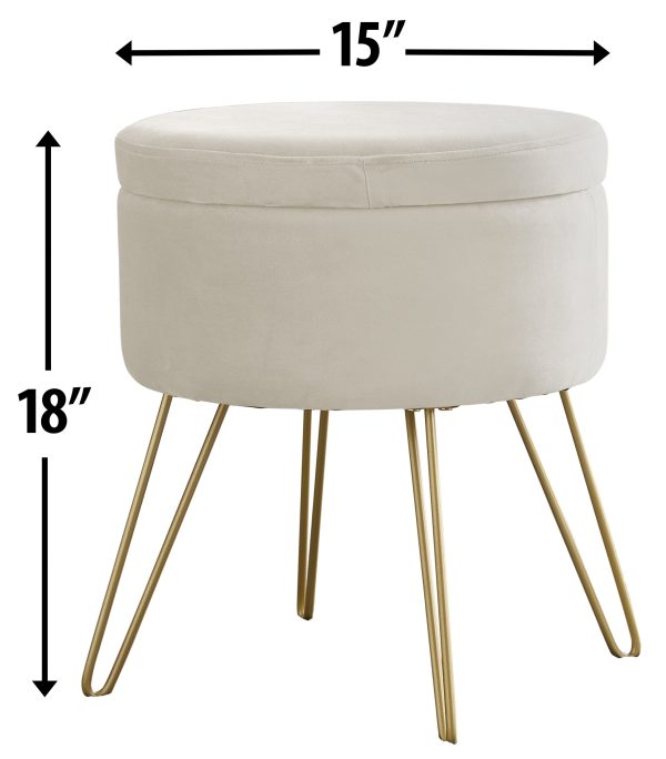 Round Velvet Storage Ottoman - Cream - Image 6