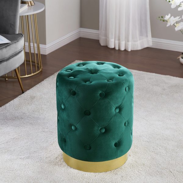 Beverly Round Tufted Velvet Ottoman - Green - Image 2