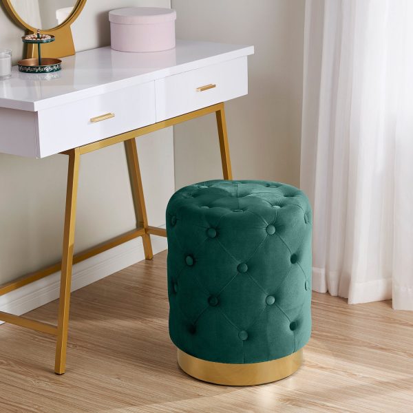 Beverly Round Tufted Velvet Ottoman - Green