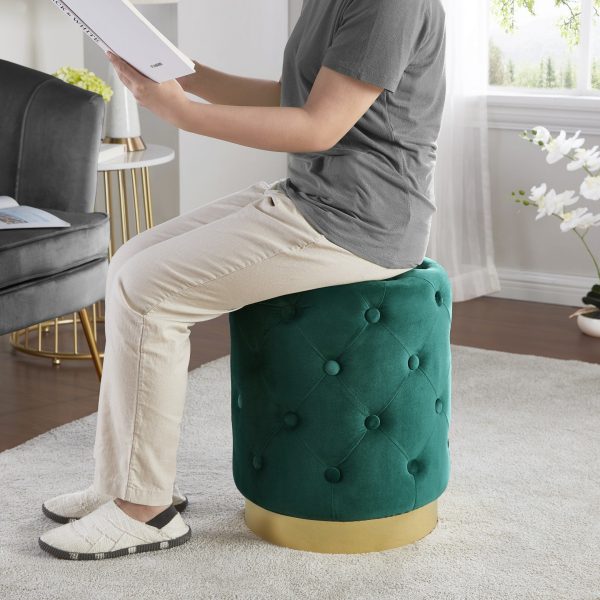Beverly Round Tufted Velvet Ottoman - Green - Image 4