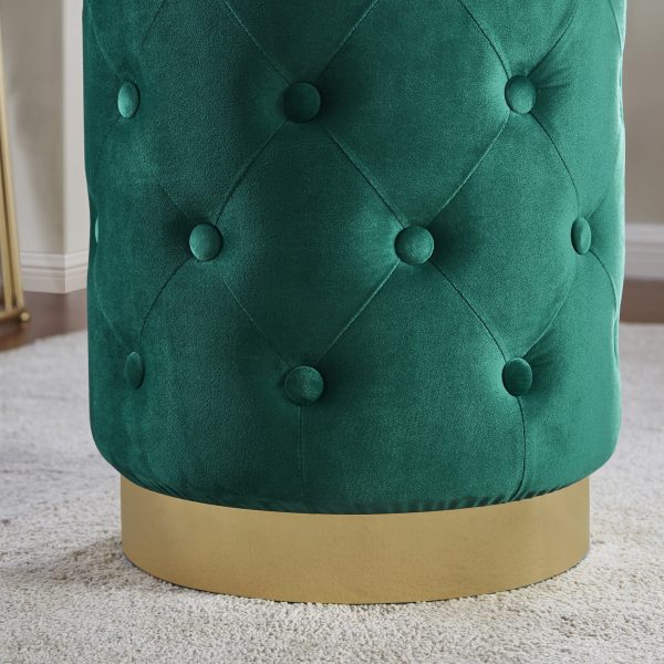 Beverly Round Tufted Velvet Ottoman - Green - Image 5