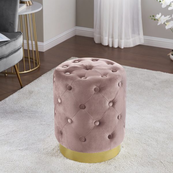 Beverly Round Tufted Velvet Ottoman - Blush - Image 2