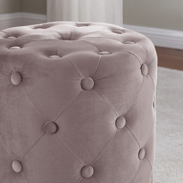 Beverly Round Tufted Velvet Ottoman - Blush - Image 3