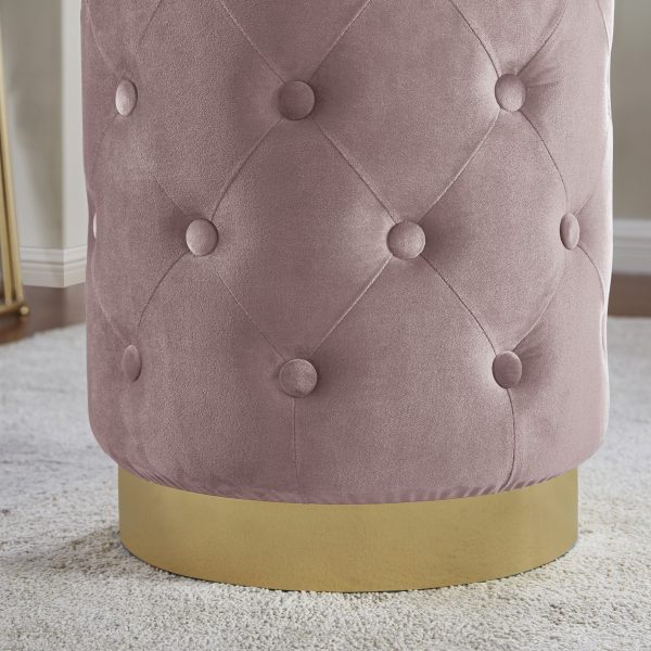 Beverly Round Tufted Velvet Ottoman - Blush - Image 4