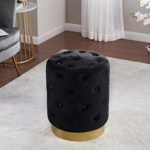 Beverly Round Tufted Velvet Ottoman - Black - Image 2