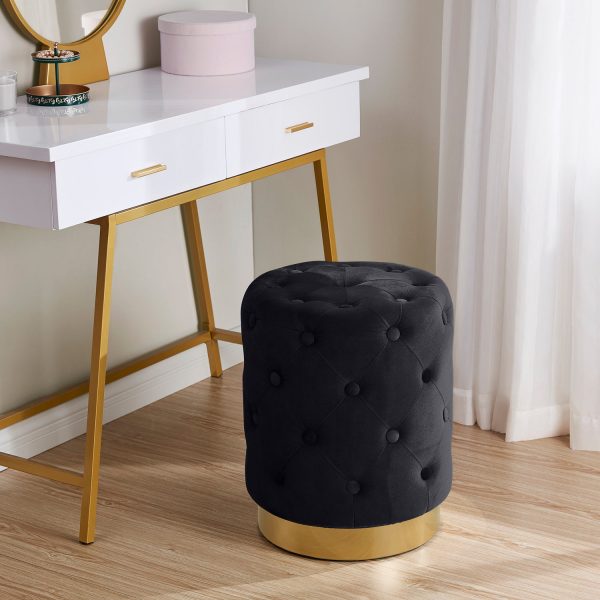 Beverly Round Tufted Velvet Ottoman - Black