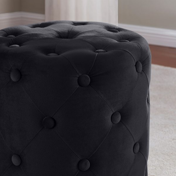 Beverly Round Tufted Velvet Ottoman - Black - Image 3