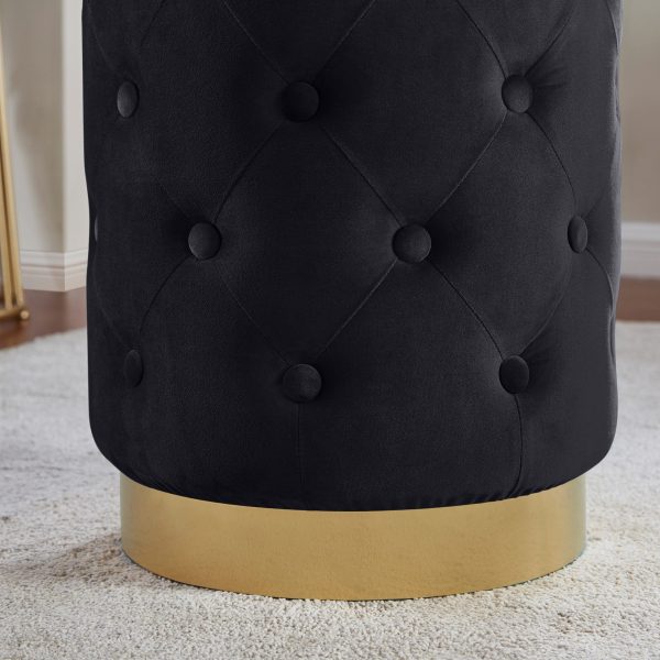 Beverly Round Tufted Velvet Ottoman - Black - Image 4