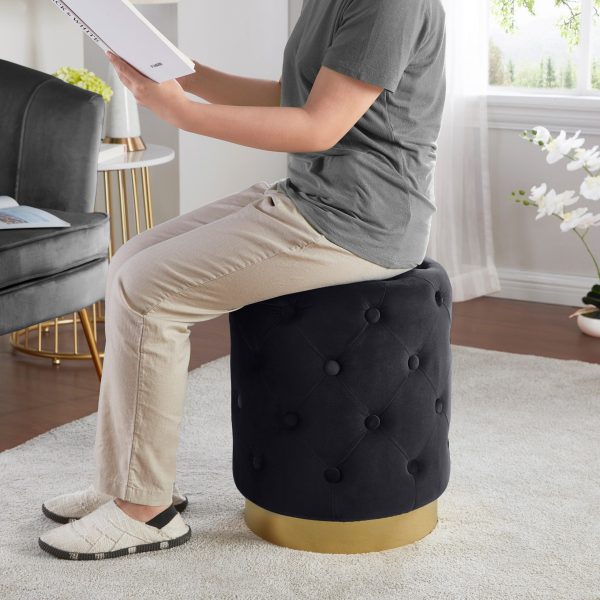 Beverly Round Tufted Velvet Ottoman - Black - Image 5