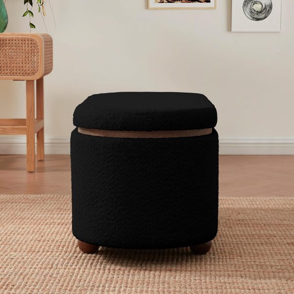 Boucle Teddy Storage Bench Ottoman with Removeable Lid - Black - Image 6