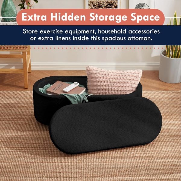 Boucle Teddy Storage Bench Ottoman with Removeable Lid - Black - Image 4
