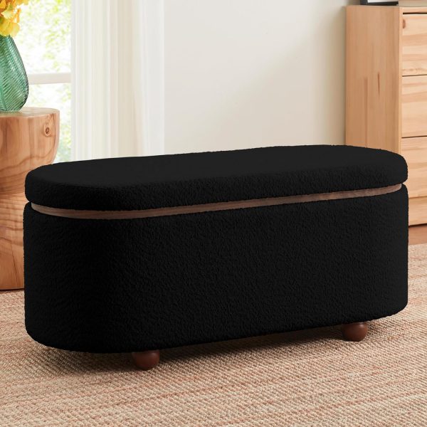 Boucle Teddy Storage Bench Ottoman with Removeable Lid - Black