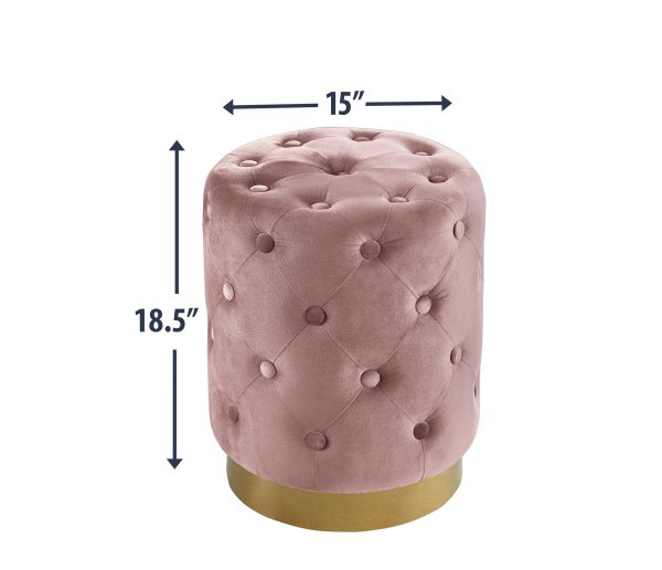Beverly Round Tufted Velvet Ottoman - Blush - Image 7