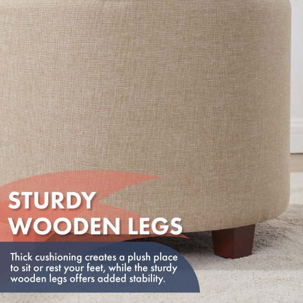Donovan Round Tufted Linen Storage Ottoman - Beige - Image 6