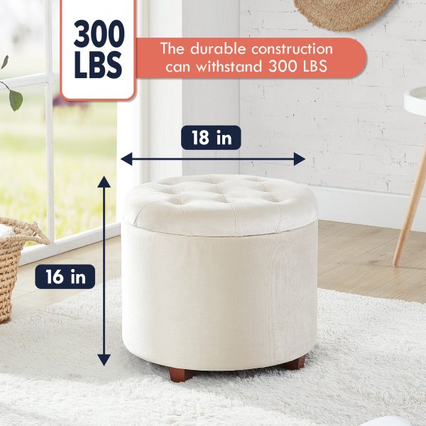 Donovan Round Tufted Velvet Storage Ottoman - Cream - Image 6