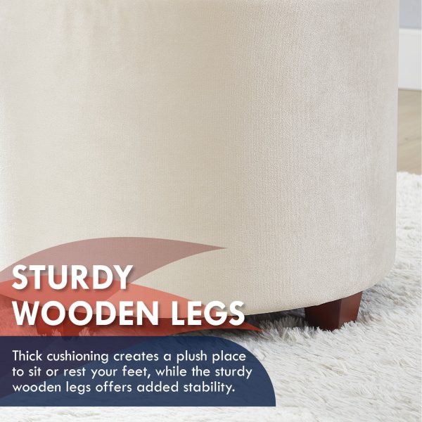 Donovan Round Tufted Velvet Storage Ottoman - Cream - Image 5