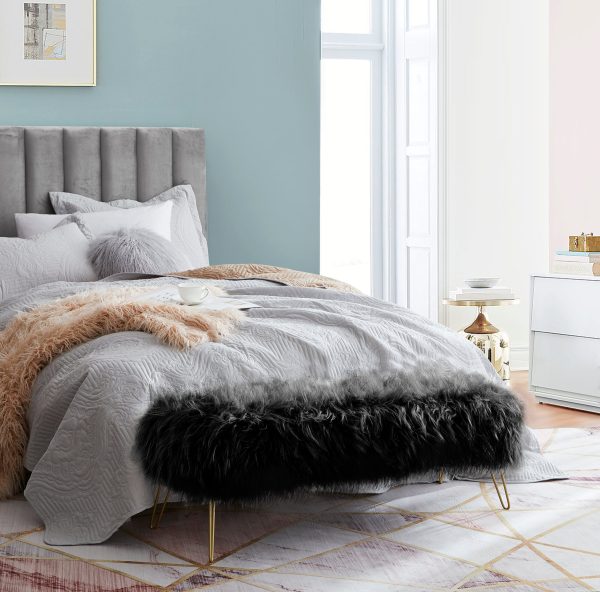Faux Fur Bench Ottoman - Black - Image 2