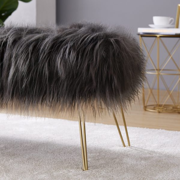 Faux Fur Bench Ottoman - Black - Image 3
