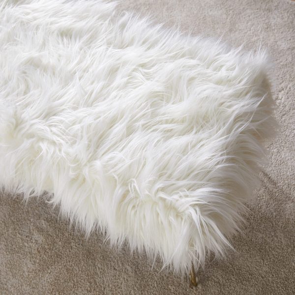 Faux Fur Bench Ottoman - White - Image 5