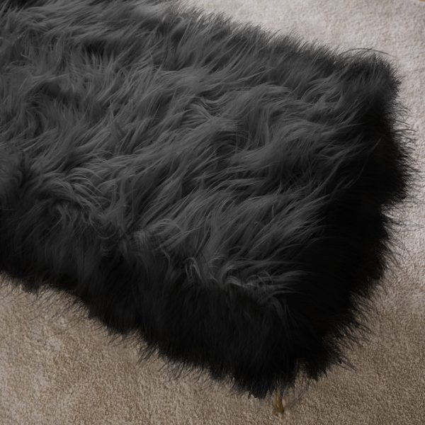 Faux Fur Bench Ottoman - Black - Image 4