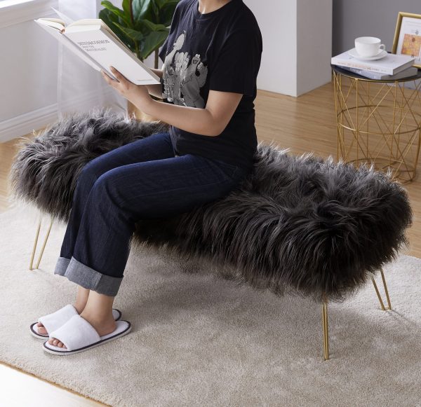 Faux Fur Bench Ottoman - Black - Image 5