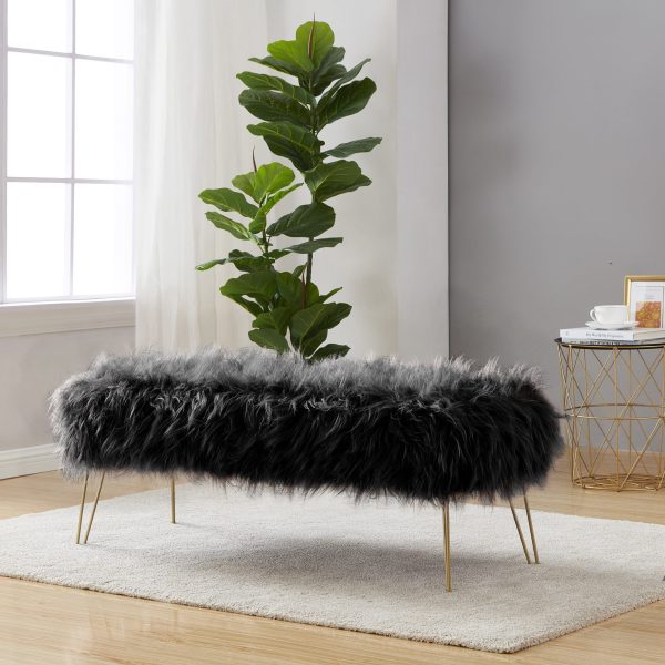 Faux Fur Bench Ottoman - Black