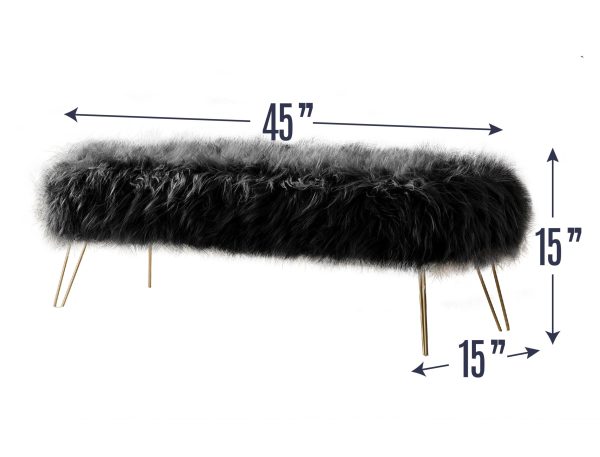 Faux Fur Bench Ottoman - Black - Image 6