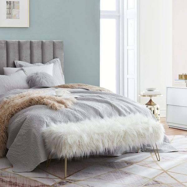 Faux Fur Bench Ottoman - White - Image 2