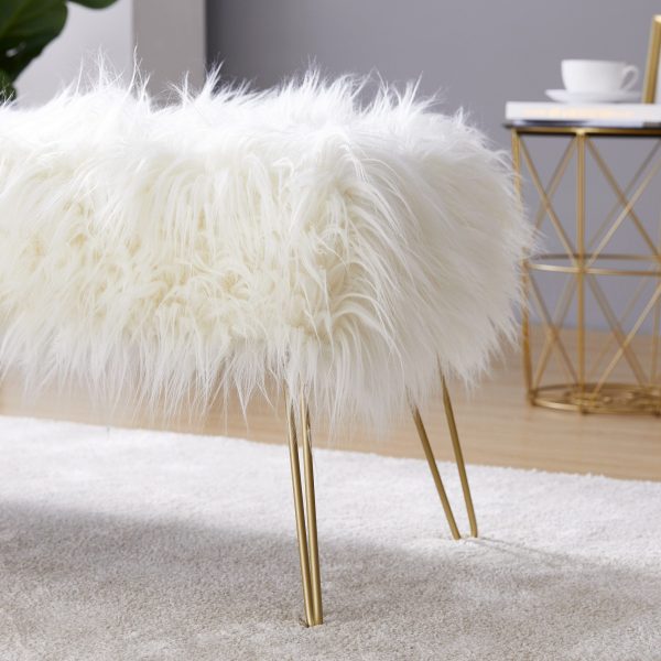 Faux Fur Bench Ottoman - White - Image 3