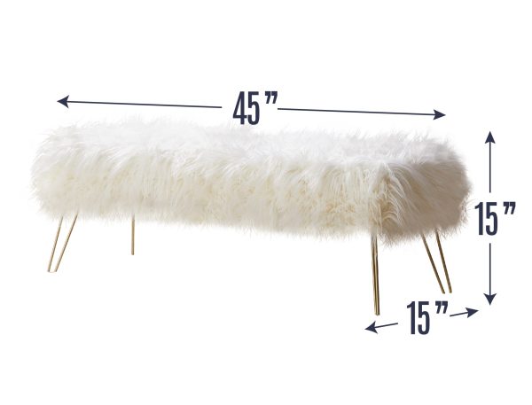 Faux Fur Bench Ottoman - White - Image 6