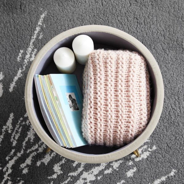 Round Velvet Storage Ottoman - Cream - Image 3