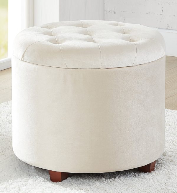 Donovan Round Tufted Velvet Storage Ottoman - Cream